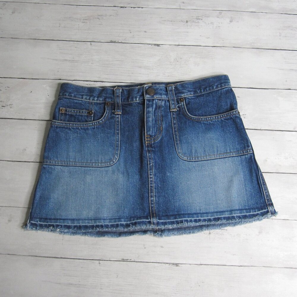Vintage Abercrombie Denim Blue Jean Mini Skirt Girl Size 16 Utility Pockets Y2K